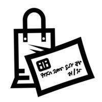 Shopping with credit or debit card icon illustration isolated on square white background. Simple flat outlined cartoon art styled drawing. vector