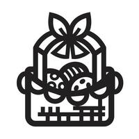 Easter eggs in basket with ribbon decorations icon illustration isolated on square white background. Simple flat outlined cartoon art styled drawing. vector