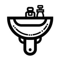 Sink with faucet and hand soap bottle icon illustration isolated on square white background. Simple flat outlined cartoon art styled drawing. Bathroom or kitchen interior object. vector