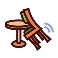 Closed cafe chair position colorful icon illustration isolated on square white background. Simple flat outlined cartoon art styled drawing. Chair leaned on table. vector