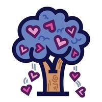 Blue and pink heart tree colorful icon illustration isolated on square white background. Simple flat outlined cartoon art styled drawing. vector