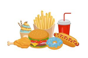 collection of junk food elements in flat style vector