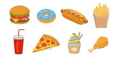 collection of junk food elements in flat style vector