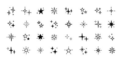 sparkling stars collection with hand drawn style, editable stroke vector