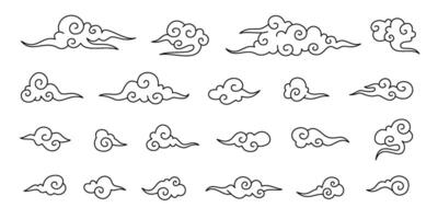 chinese clouds collection with editable stroke vector