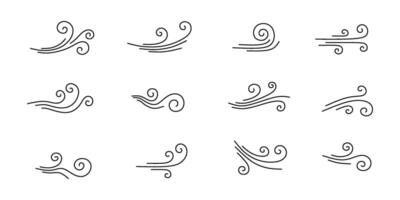 collection of wind blowing effects with editable strokes vector
