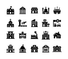 building icons collection in solid black color vector