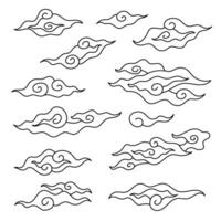 A collection of typical Indonesian Mega Mendung batik motifs with editable strokes vector