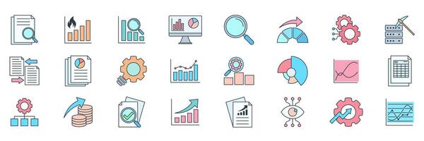 analysis icons set, Included icons as Big data, flow chart, Data report, pie chart and more symbols collection, logo isolated illustration vector