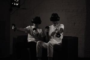 The player plays the game using virtual reality. Neon style. photo