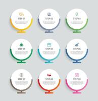 Infographics circle timeline with 9 number data template. Illustration abstract background. vector