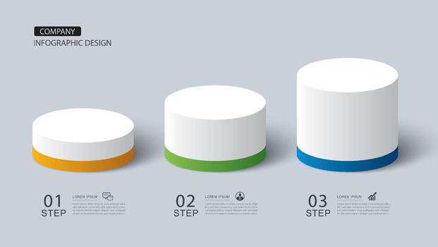 Infographics cylinder timeline success with 3 number data template. Illustration abstract background. vector