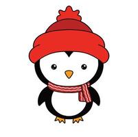 cute penguin with hat, scarf isolated on the white background vector