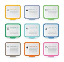 9 data infographics square layout paper template. Illustration business abstract background. vector