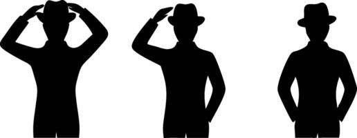 Silhouette of a man adjusting a hat art design vector