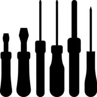 Illustrate a silhouette of a screwdriver set, emphasizing different sizes and shapes. vector