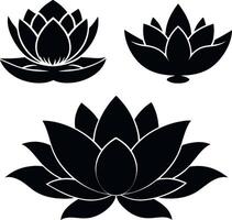 Black and white lotus flower icons set. Set of lotus flower silhouettes vector