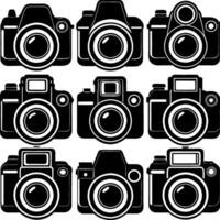 silhouette of a DSLR camera with a lens vector