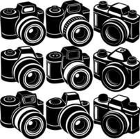 silhouette of a DSLR camera with a lens vector