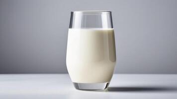 Glass of milk isolated on a white background with minimalistic style. concept of breakfast photo