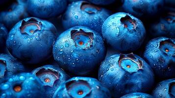 Blueberries with water drops close-up. Blueberry background. photo