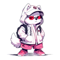 a cartoon white cat wearing a hoodie and sunglasses png