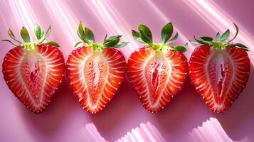 Strawberries on a pink background. Close-up of fresh strawberries. photo
