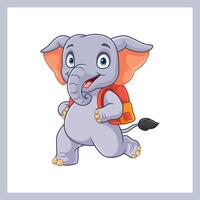 Cartoon funny elephant carrying bag vector