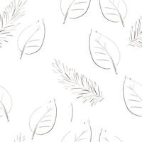 Seamless background with leaves and fir branches. Sketch. Freehand drawing. Vintage style. Forest. Forest pattern. vector