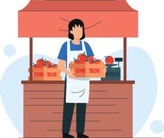 a woman selling fruit on his own stall at the traditional market vector