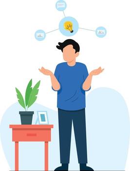 A boy looking for frequently asked question with simple flat design style vector