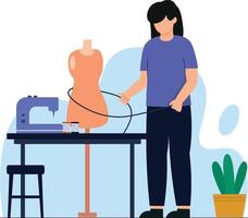 simple flat style women making a clothes vector