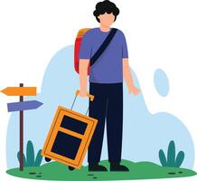 a man will go traveling with simple flat design style vector