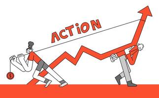 Action to Make the Graph Up Hand Drawn Character Illustration vector