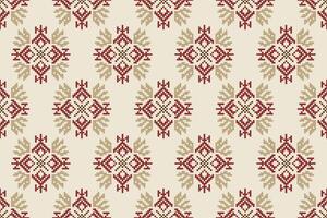 Pixel art geometric pattern in red and beige on light beige background. Ideal for home decor, textiles, and craft projects, blending traditional and modern styles. vector