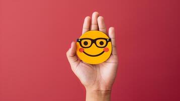 Smiling Emoji Held in Open Palm photo