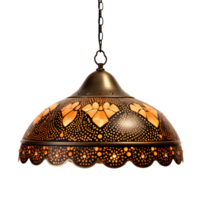 Copper pendant lamp with butterfly motifs, isolated on transparent png