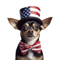 Chihuahua dog in an American hat and bow tie. isolated on transparent png