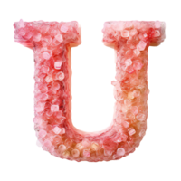 English letter U whose texture is like piles of pink crystalline. letter U isolated on transparent png