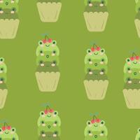Seamless pattern with cute cartoon green frogs in cups, for fabric prints, textiles, gift wrapping paper. children's colorful , flat style vector