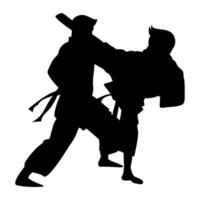Silhouette image of two people fighting karate on a transparent background vector