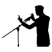Silhouette image of a man giving a speech on a transparent background. Perfect for stickers, logos, icons and tattoos vector