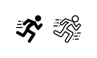 fast running person or run icon, illustration with outline and glyph or solid style vector