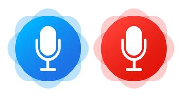 Microphones in blue and red circles. Voice message recorder, media, online communication, correspondence, messenger, mail, send, messaging, texting, search by sound, social media. illustration vector