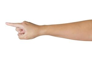 man hand touching or pointing to something isolated on white background photo