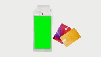 POS terminal, terminal for payment by credit and debit cards with check isolated on white background. photo