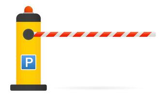 Red and white barrier on a yellow stand with red light. Checkpoint, Restricted entry, closed access, private parking for official transport, paid, car park, document check. illustration vector