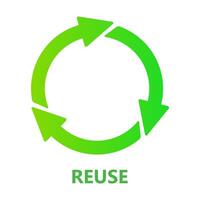 Reuse. Green circular arrows, usage, clean environment, pollution, save the planet, ecology, nature, zero waste, reduce, recycle, eco, biodegradable materials, natural, organic, microplastics. vector