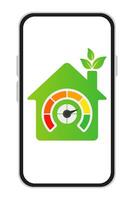 Smart home system app in smartphone. Control, adjust, customize, multi colored scale, green house, temperature, air, hood, humidity, equipment, connected devices remote access lighting security vector
