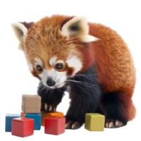 A Playful Red Panda Exploring Colorful Blocks png